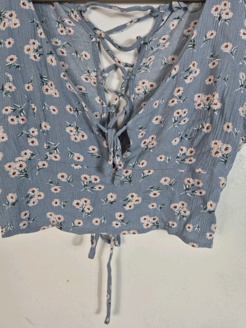 Sky & Sparrow Blue Floral Lace Up Crop Top Cottage Boho Medium - Picture 4 of 11